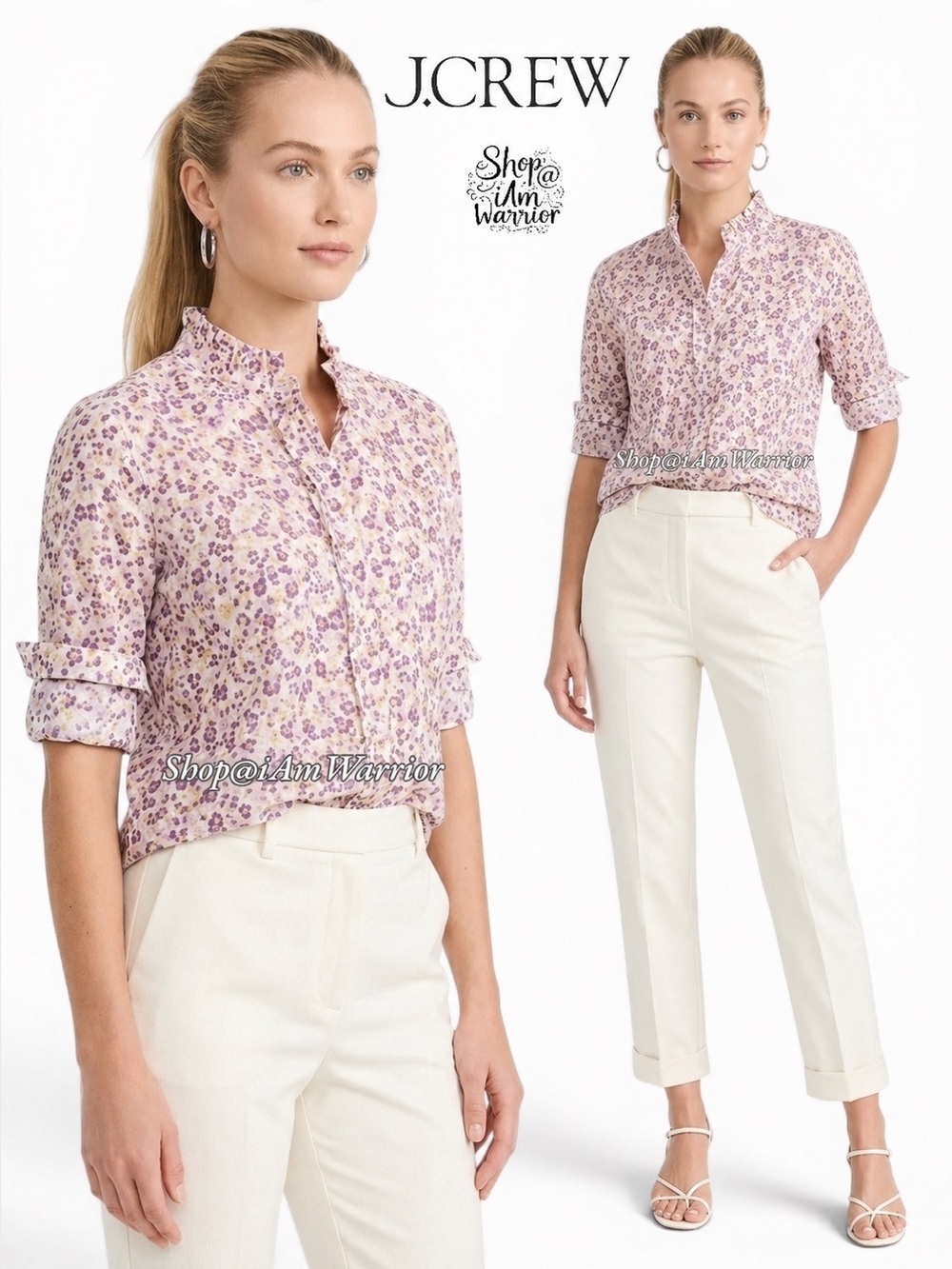 J.Crew purple & marigold floral ruffle collar perfect shirt *shop@iamwarrior